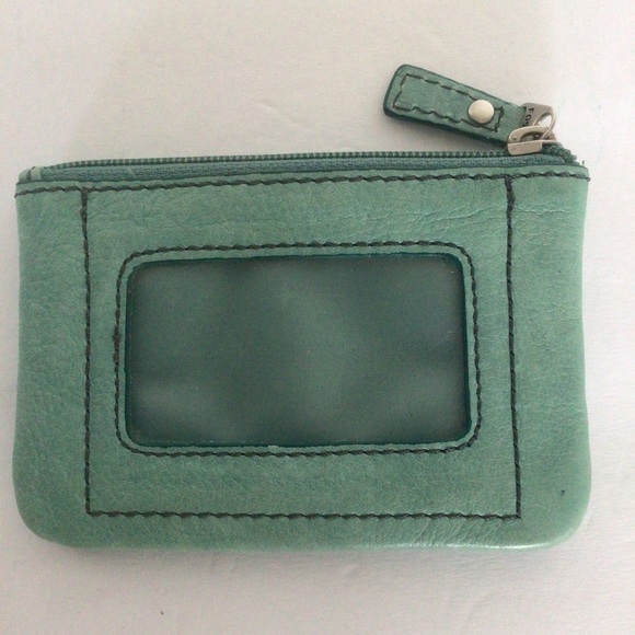 FOSSIL BLUE GREEN LEATHER ZIPPERED CARD CASE - Picture 3 of 13